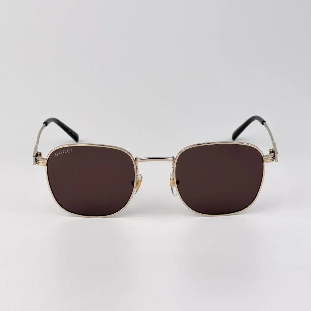 Gucci GG1876S 002 Sunglasses – Gold Metal Square Frame with Brown Lenses